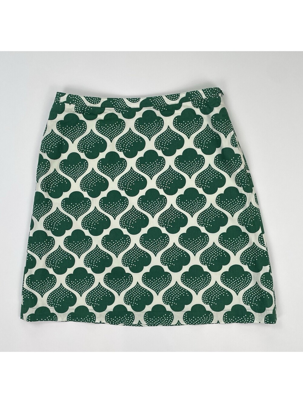 Boden Skirt A-Line Green White Print Women’s Side Zip Lined Pockets 6 Petite